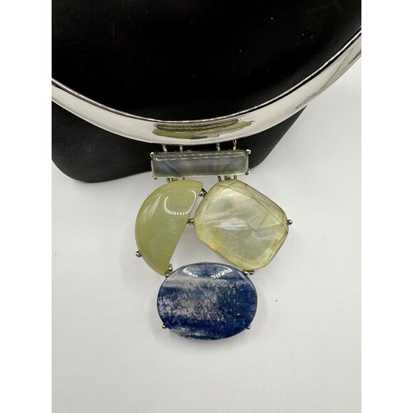 Chicos Silver Tone Collar Necklace Faux Gemstone Large Statement Pendant - Picture 2 of 4